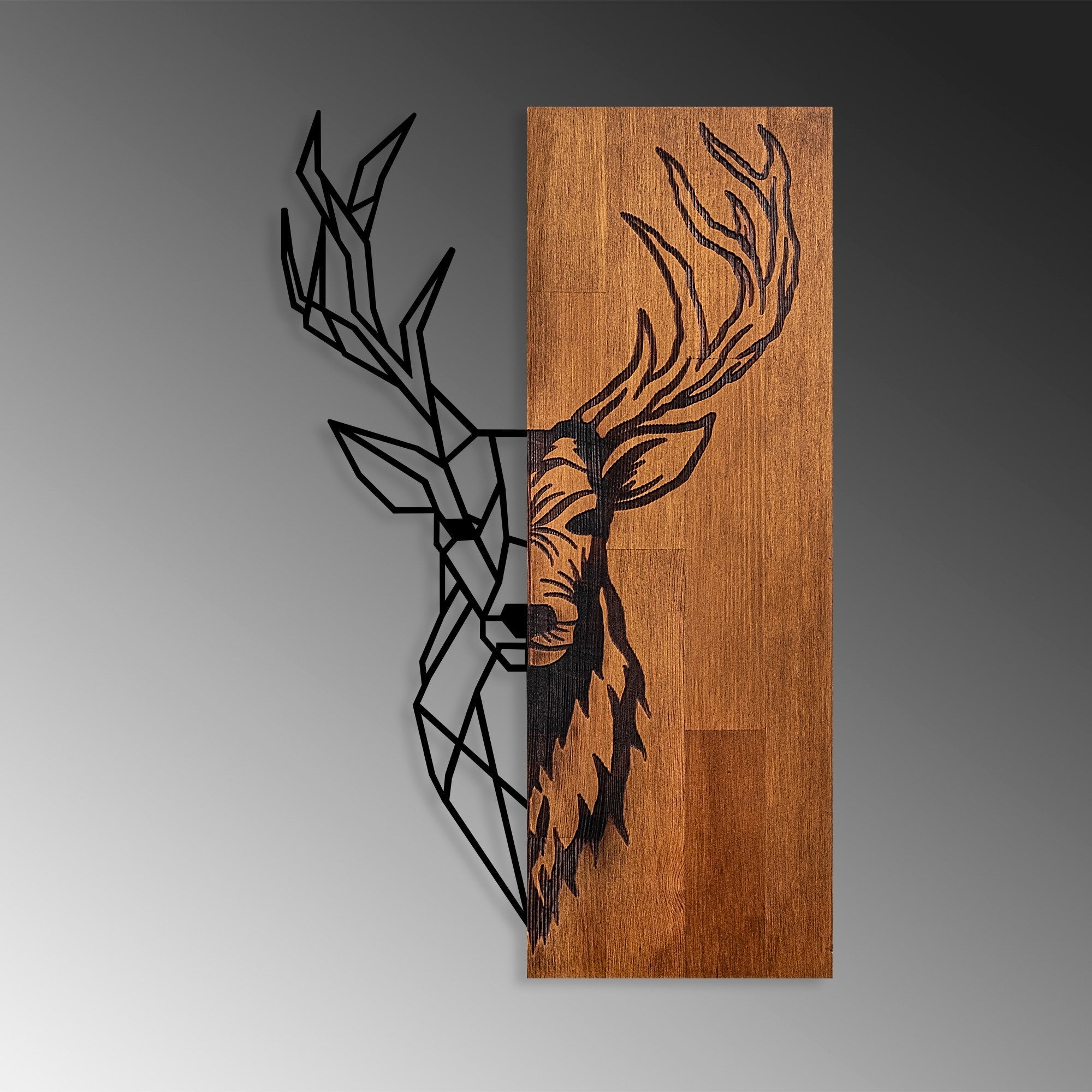Accesoriu decorativ din lemn de perete, Red Deer 1, Nuc / Negru