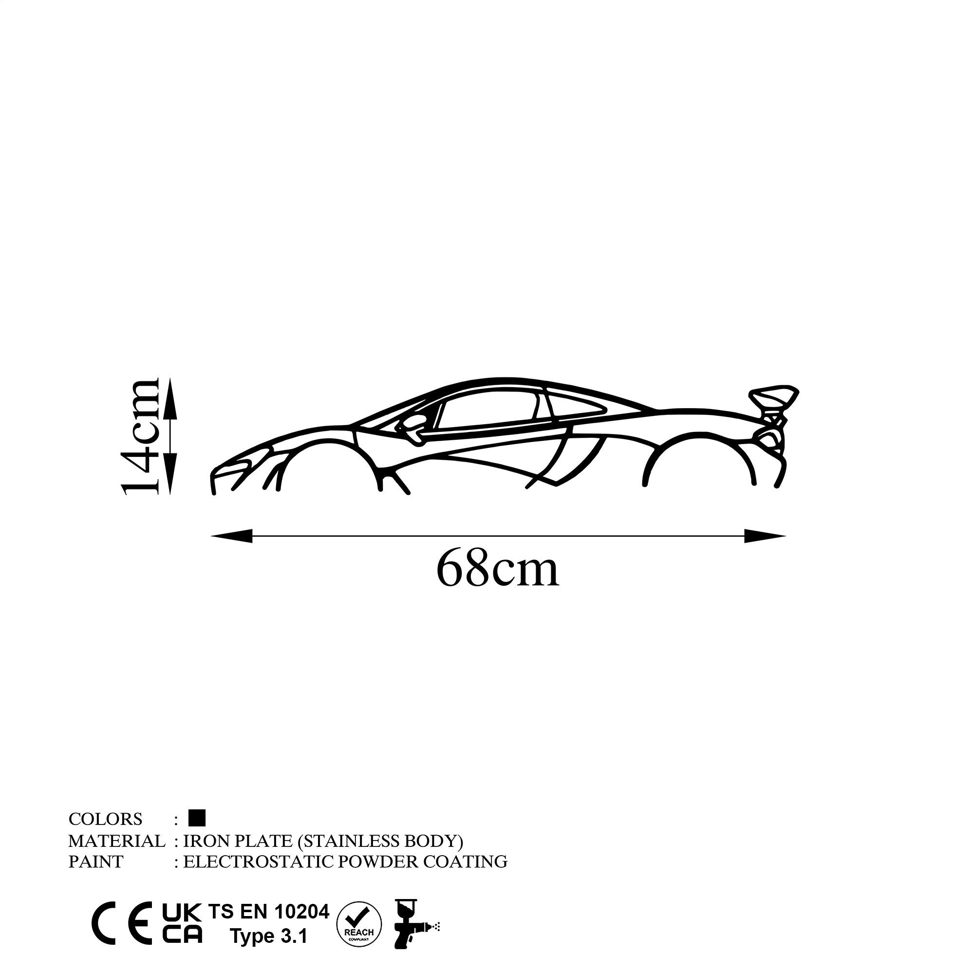 Accesoriu decorativ metalic de perete, Mclaren P1 Silhouette, Negru