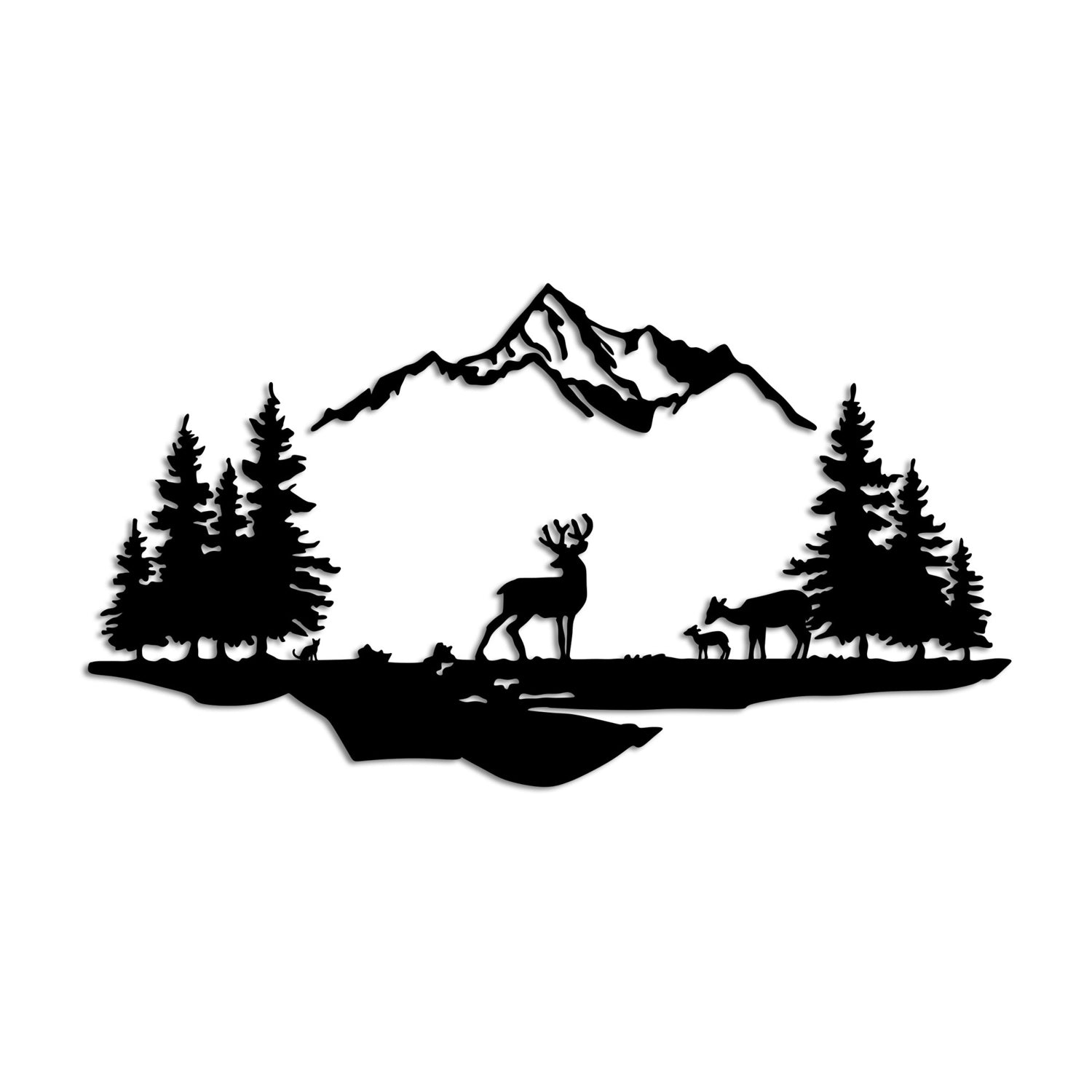 Accesoriu decorativ metalic de perete, Deer And Landscape - 1, Negru