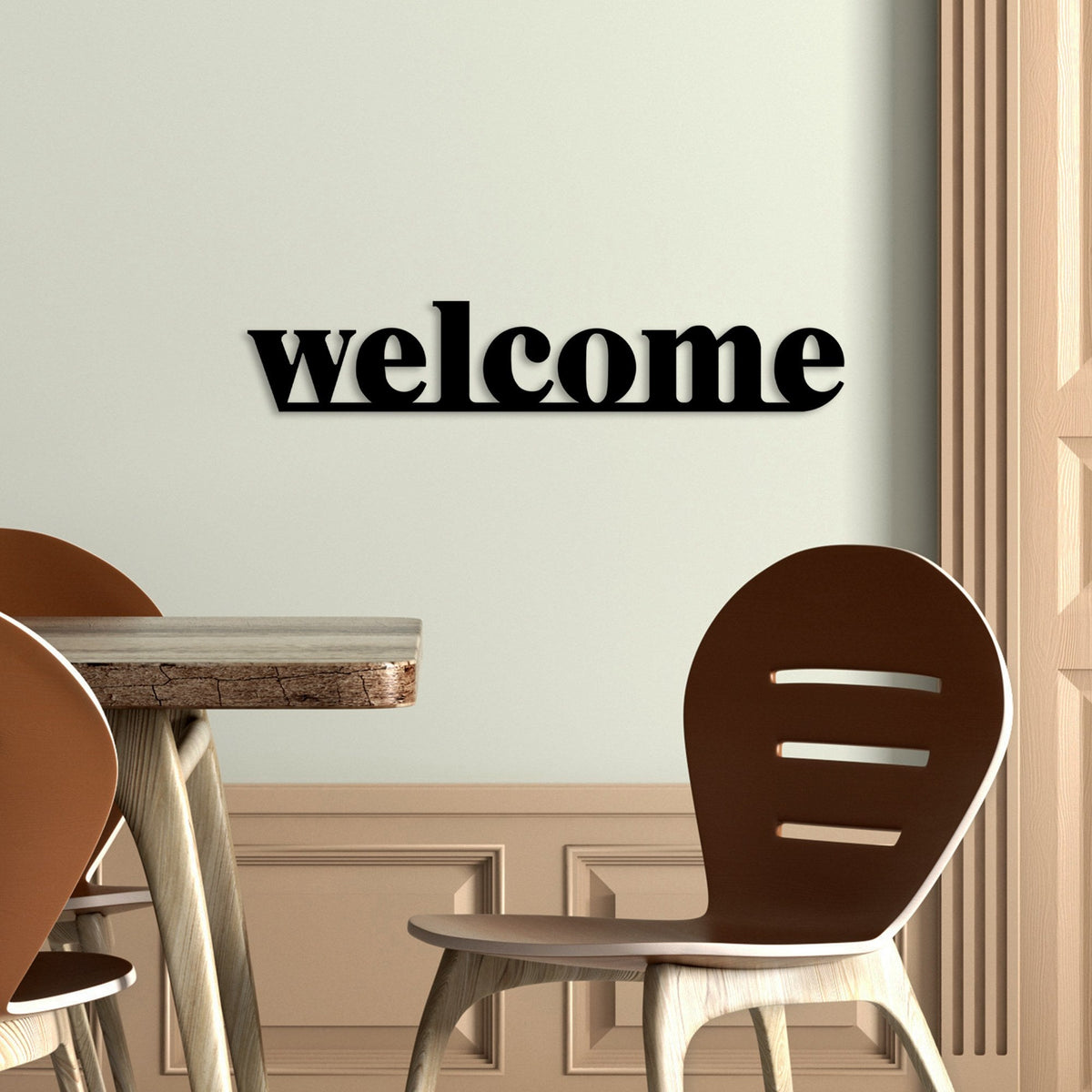 Accesoriu decorativ metalic de perete, Welcome, Negru