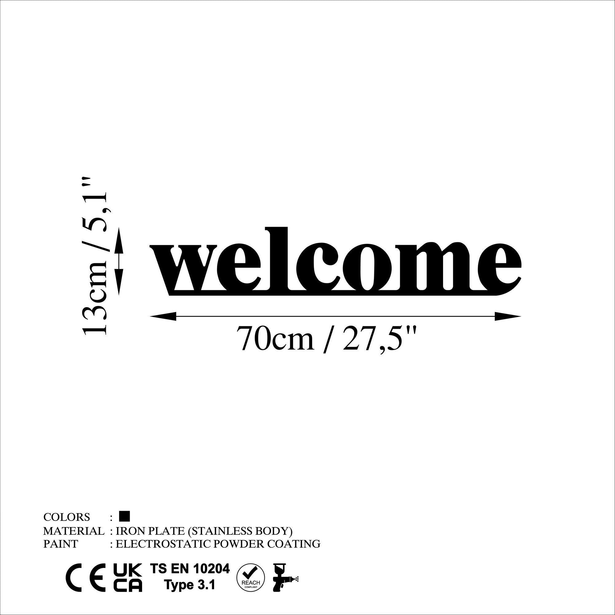 Accesoriu decorativ metalic de perete, Welcome, Negru