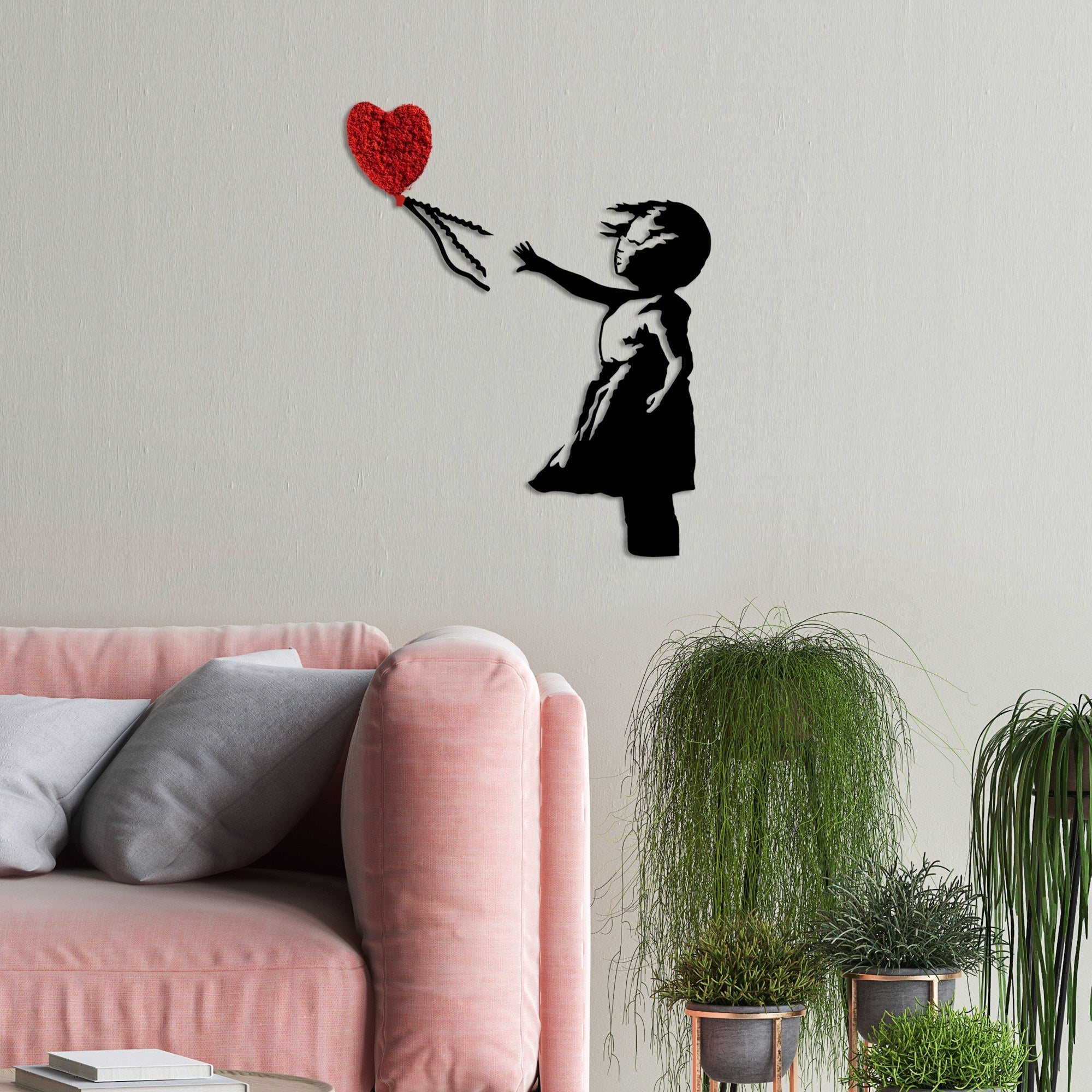 Accesoriu decorativ metalic de perete, Banksy - 13-1, Roșu / Negru