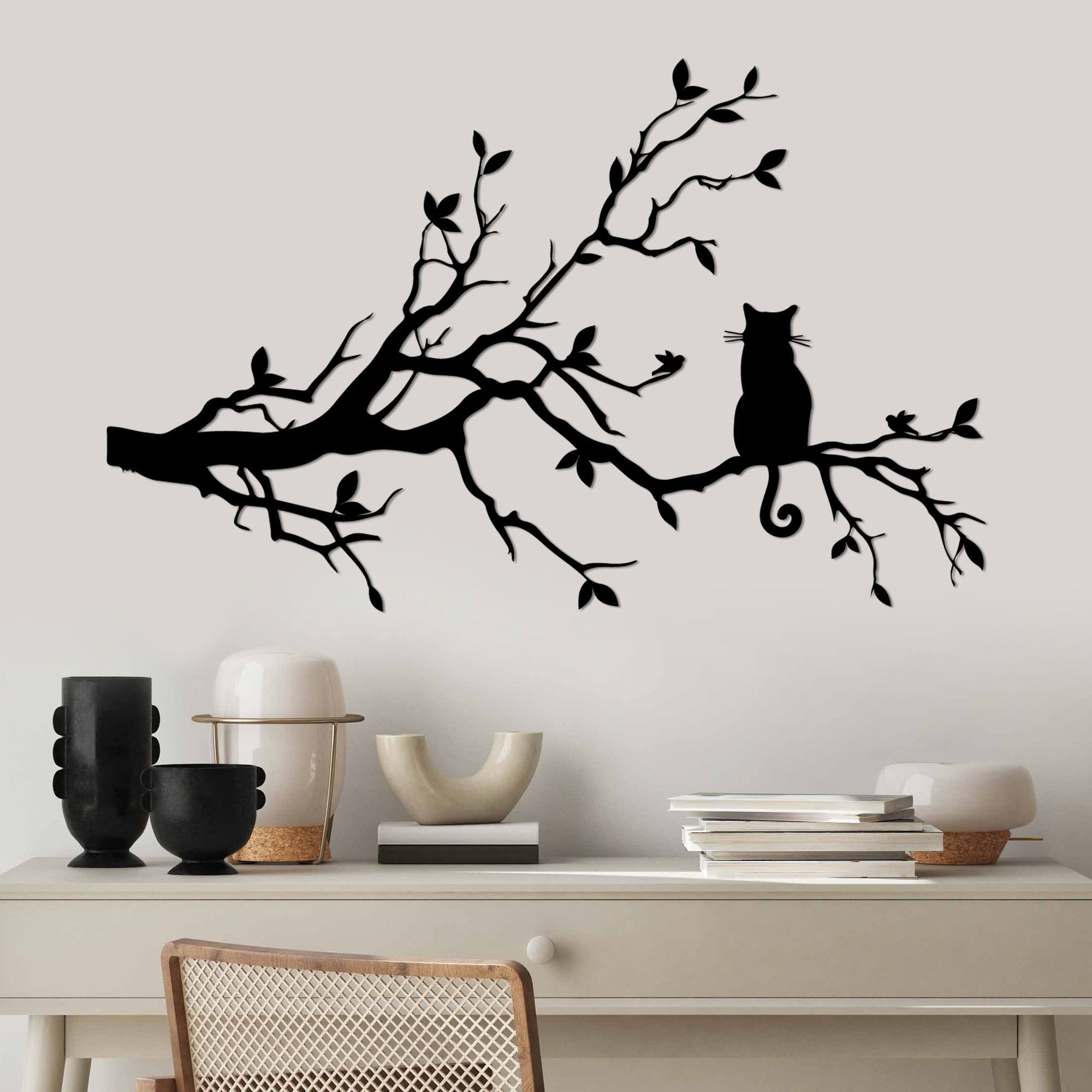 Accesoriu decorativ metalic de perete, Cat 12, Negru