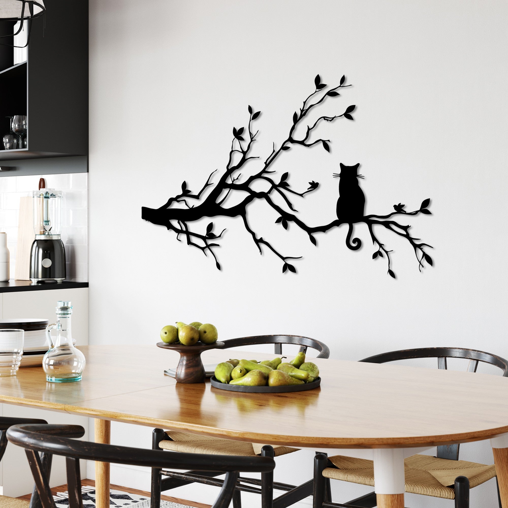 Accesoriu decorativ metalic de perete, Cat 12, Negru