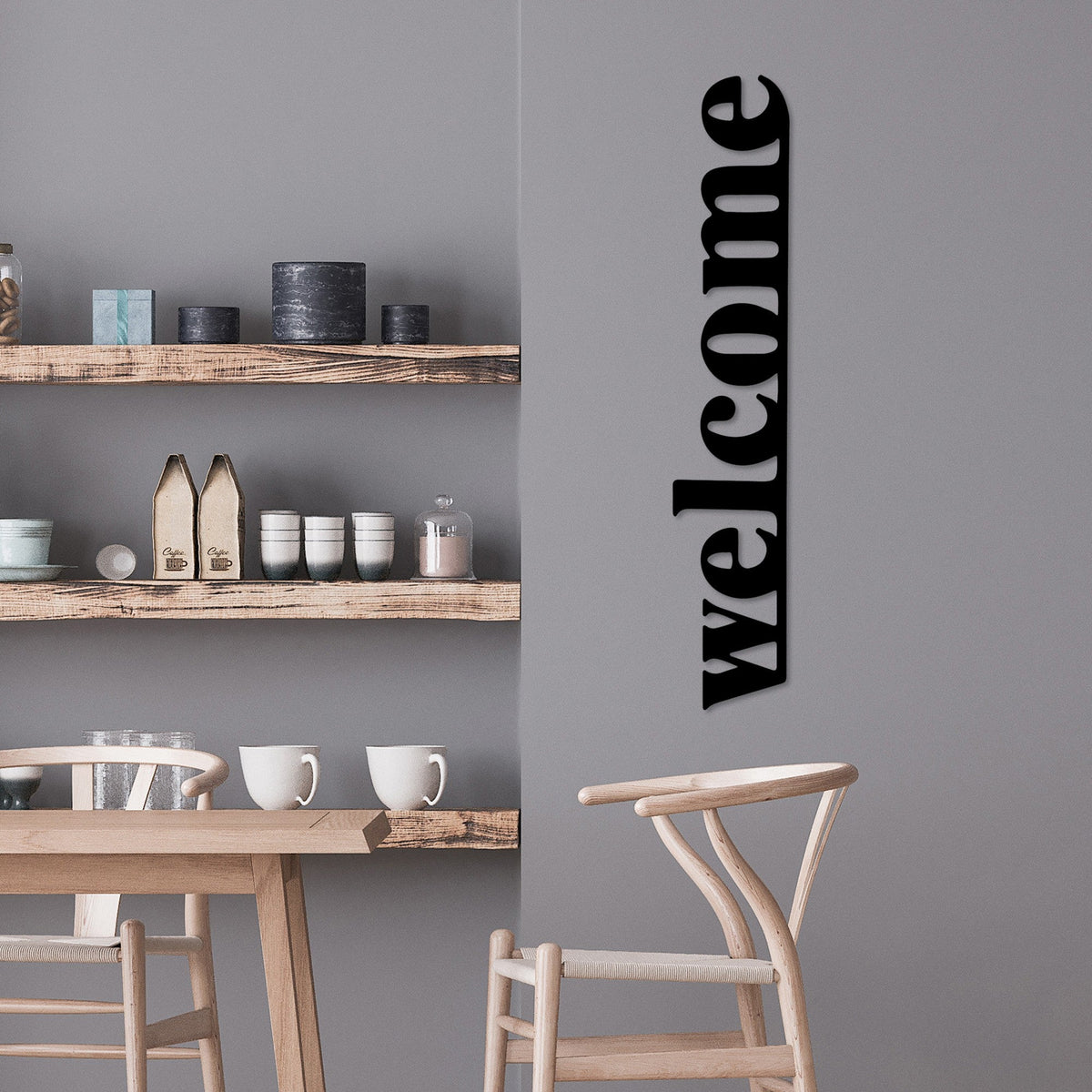Accesoriu decorativ metalic de perete, Welcome-5, Negru