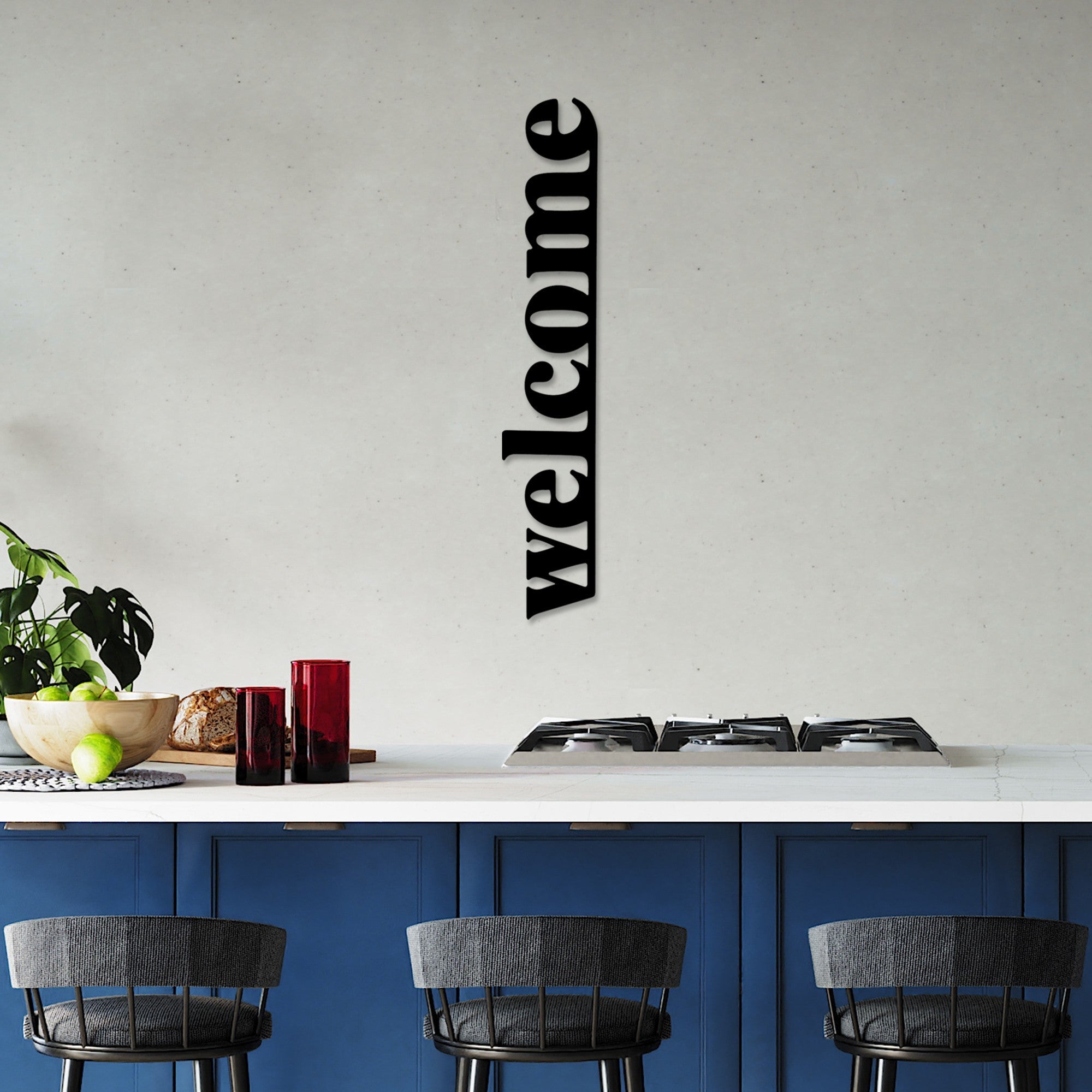 Accesoriu decorativ metalic de perete, Welcome-5, Negru