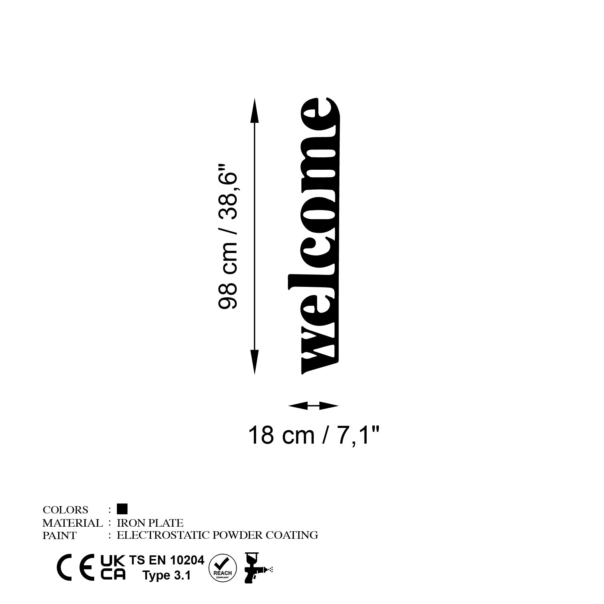 Accesoriu decorativ metalic de perete, Welcome-5, Negru