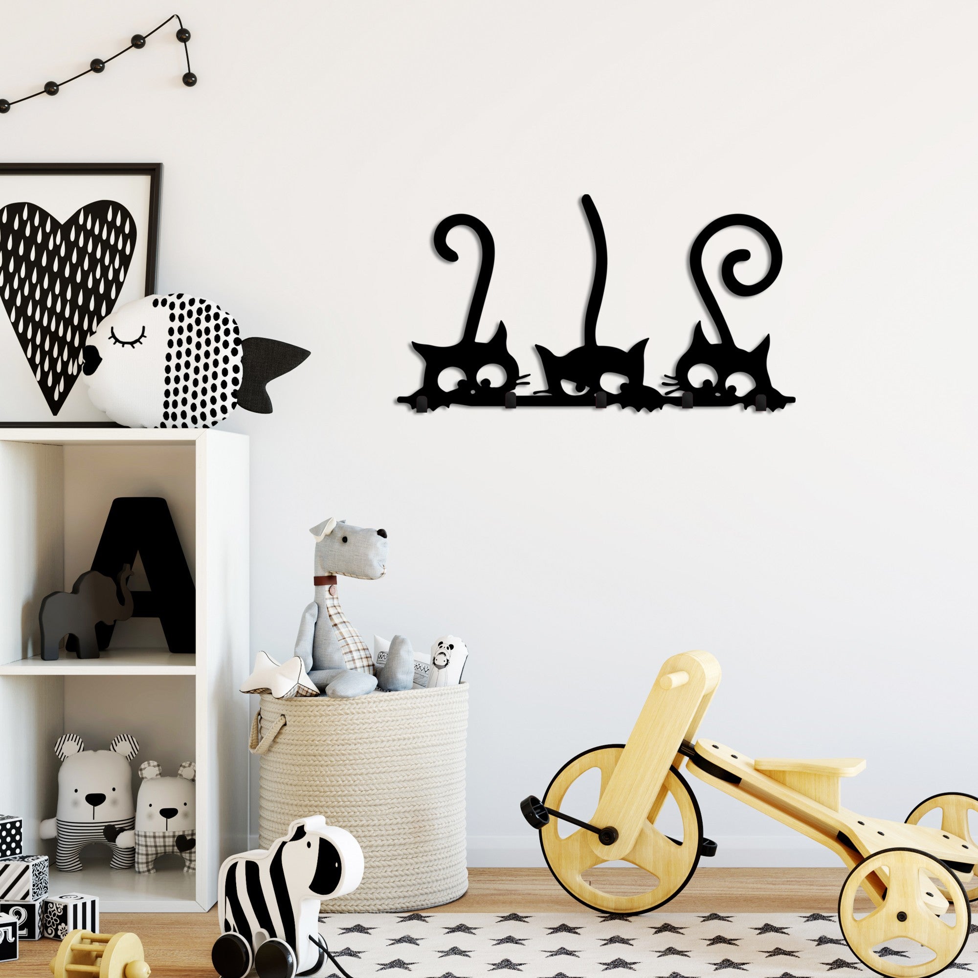 Cuier metalic de perete, Hidden Cats, Negru