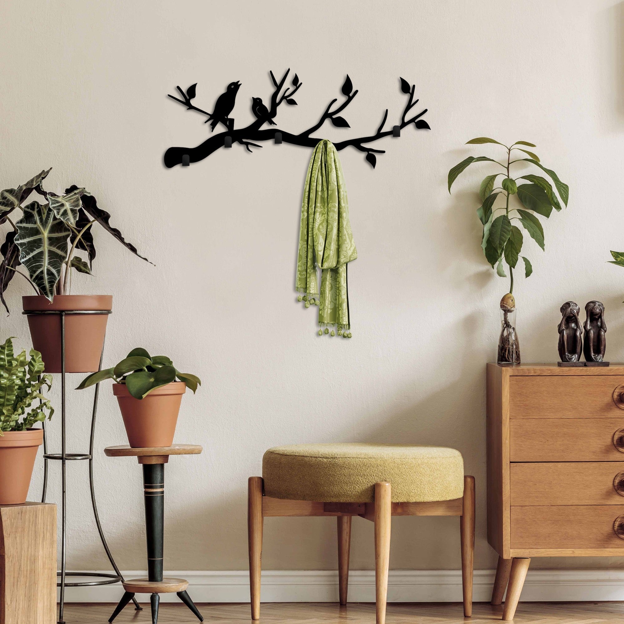 Cuier metalic de perete, Escaped Birds, Negru