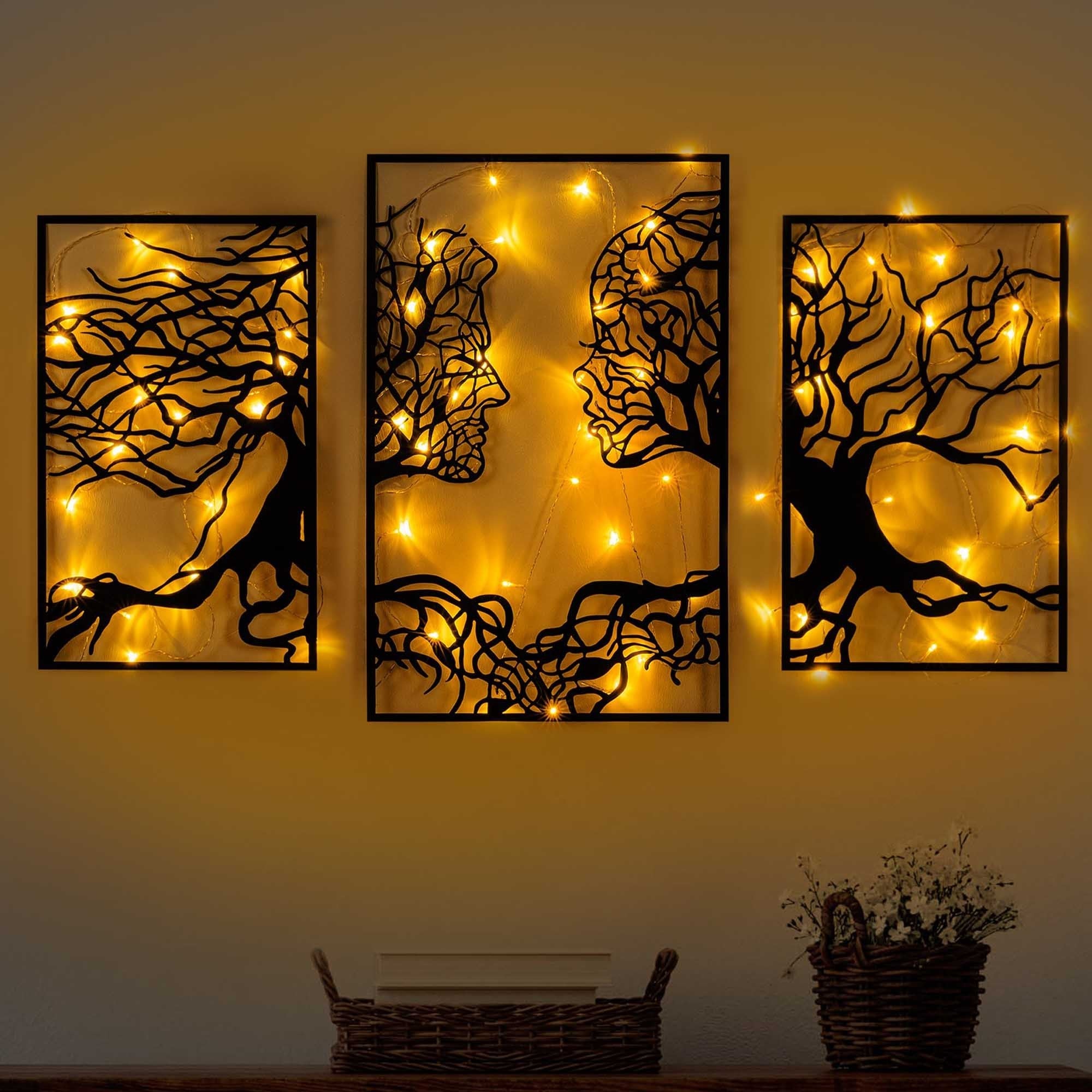 Accesoriu decorativ metalic de perete, Tree Person 499, Negru
