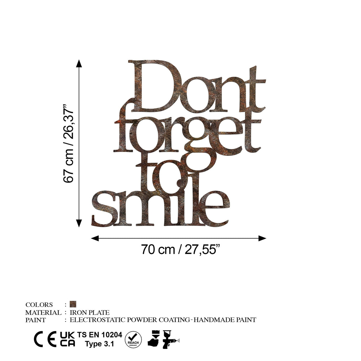 Accesoriu decorativ metalic de perete, Rusty Dont Forget For Smile, Antichizat