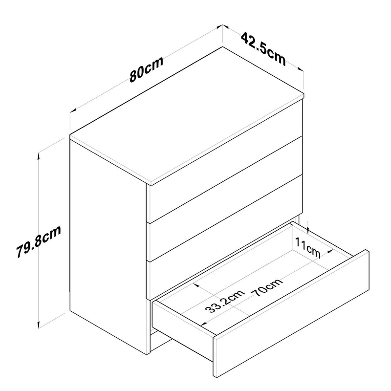 Comoda BE104-2378, alb/stejar, PAL melaminat, 80x43x80 cm