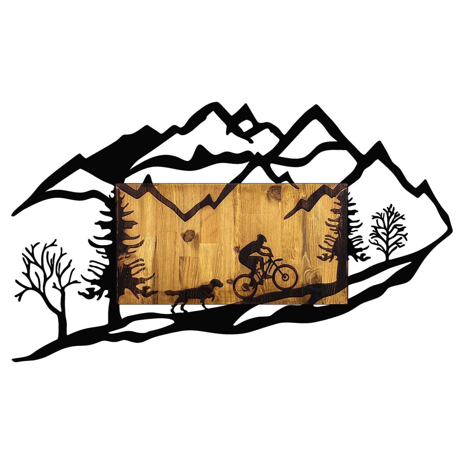 Accesoriu decorativ din lemn de perete, Bicycle Riding in Nature 1, Nuc / Negru