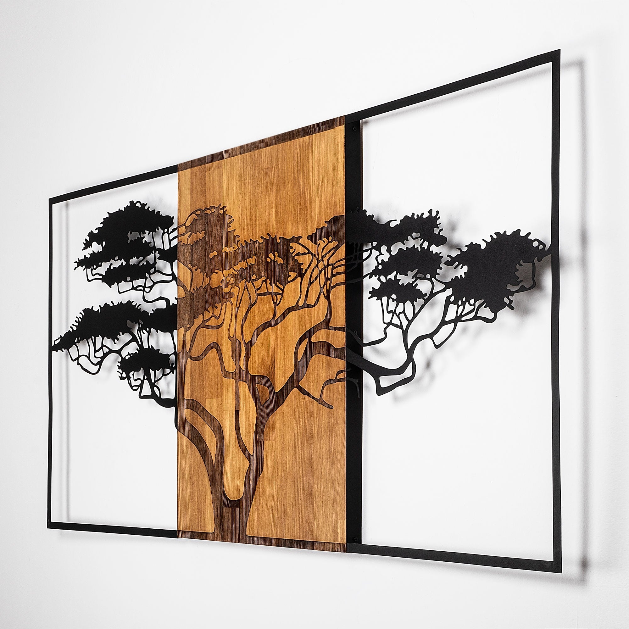 Accesoriu decorativ din lemn de perete, Acacia Tree - 328, Negru / Nuc