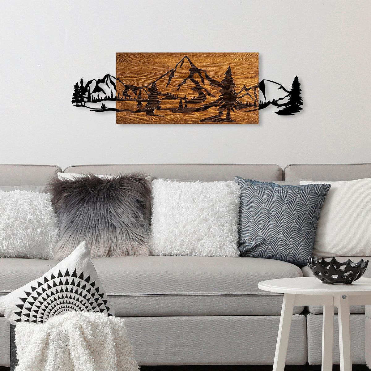 Accesoriu decorativ din lemn de perete, Mountain Range, Nuc / Negru