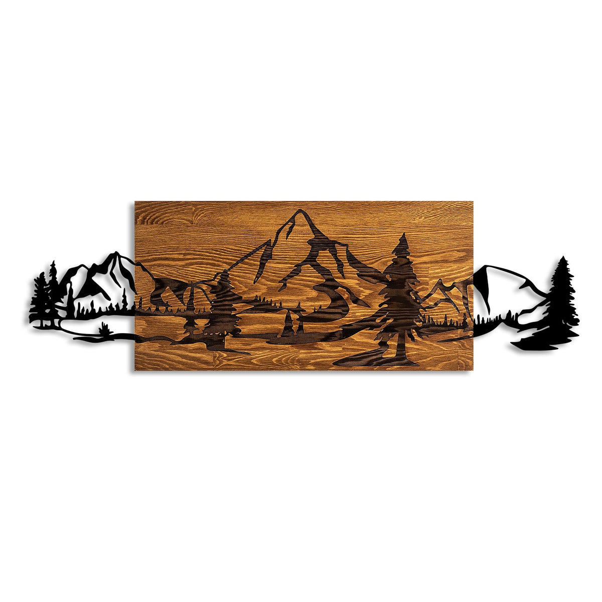 Accesoriu decorativ din lemn de perete, Mountain Range, Nuc / Negru