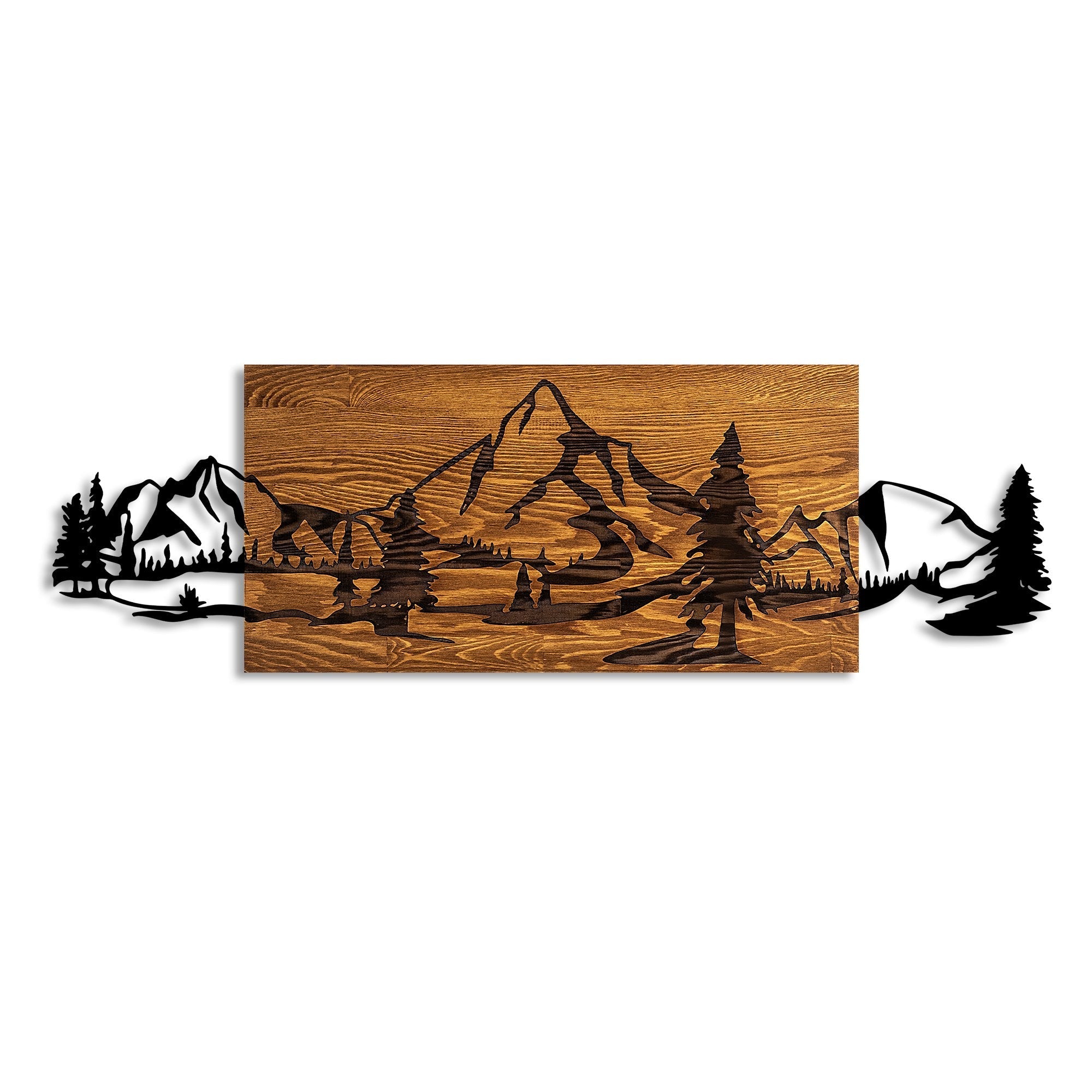 Accesoriu decorativ din lemn de perete, Mountain Range, Nuc / Negru