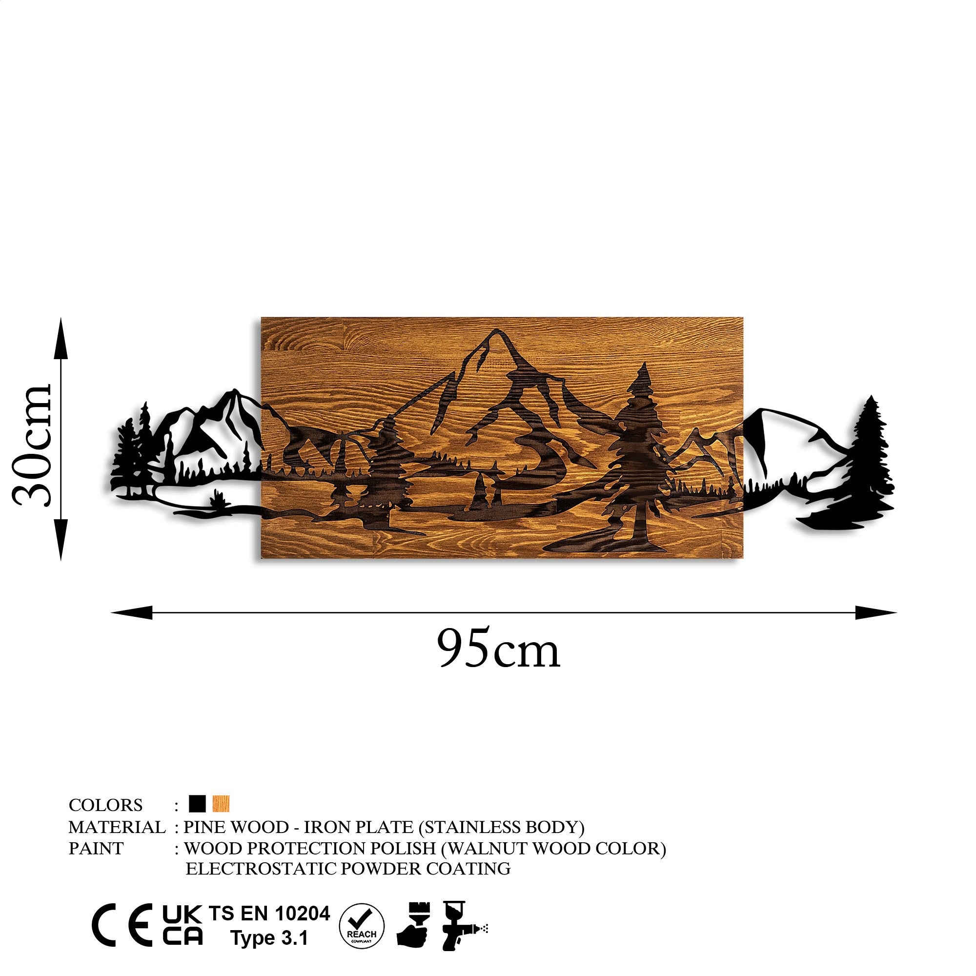Accesoriu decorativ din lemn de perete, Mountain Range, Nuc / Negru