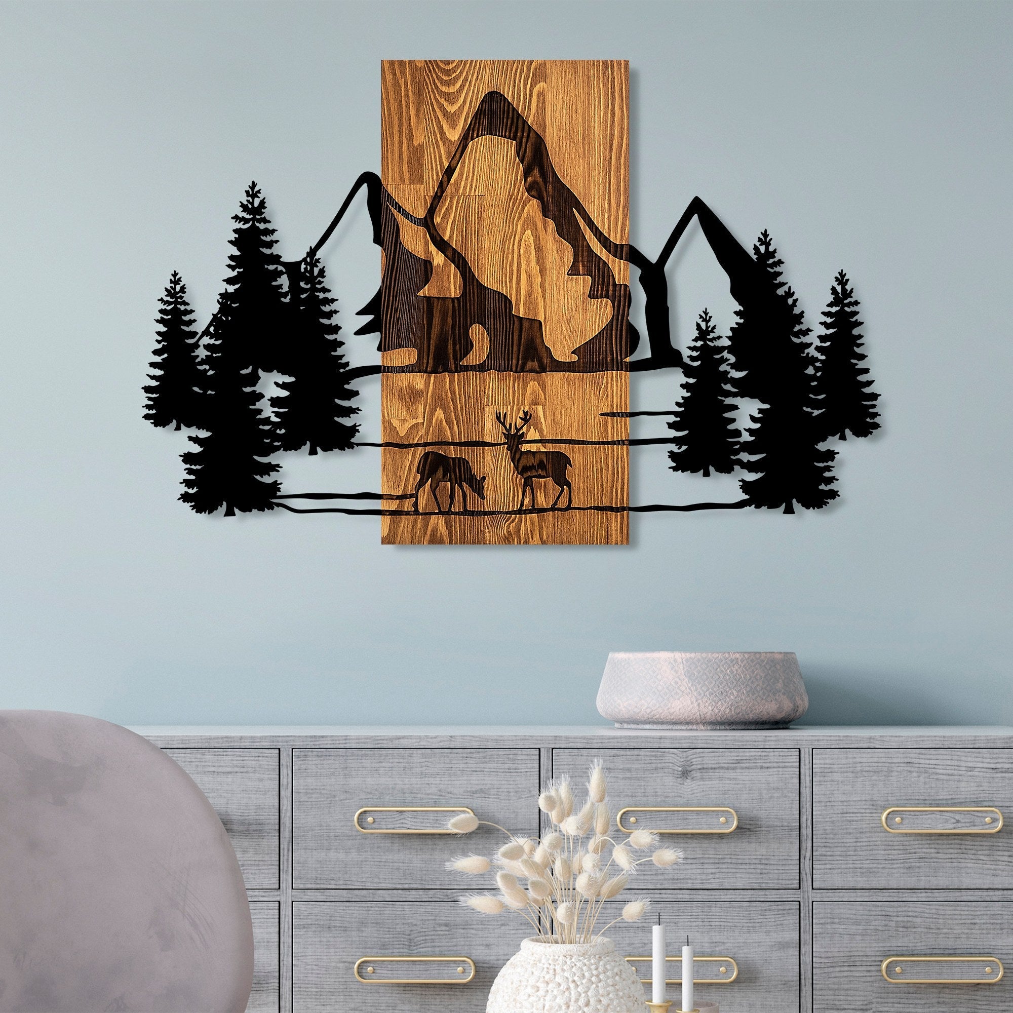 Accesoriu decorativ din lemn de perete, Natural Habitat, Nuc / Negru