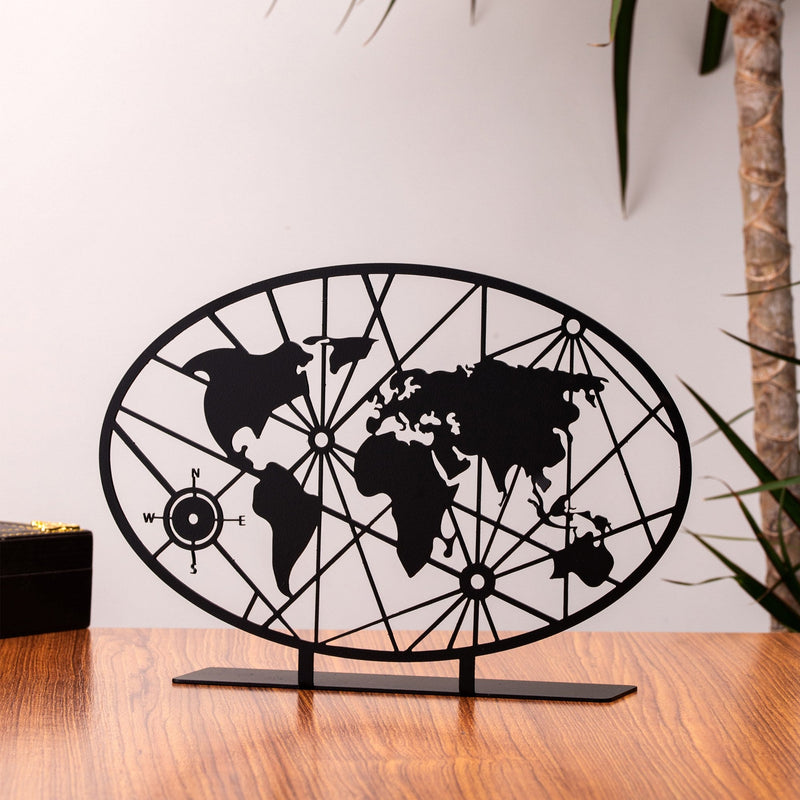 Accesoriu decorativ NEW STYLE WORLD MAP, negru, metal, 24x17 cm