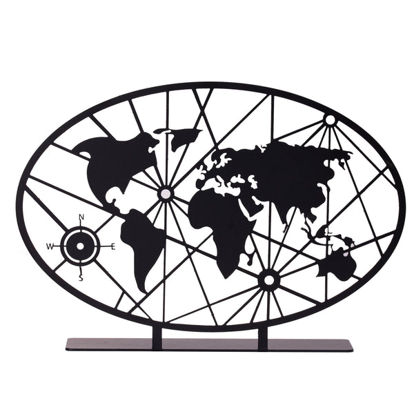 Accesoriu decorativ NEW STYLE WORLD MAP, negru, metal, 24x17 cm