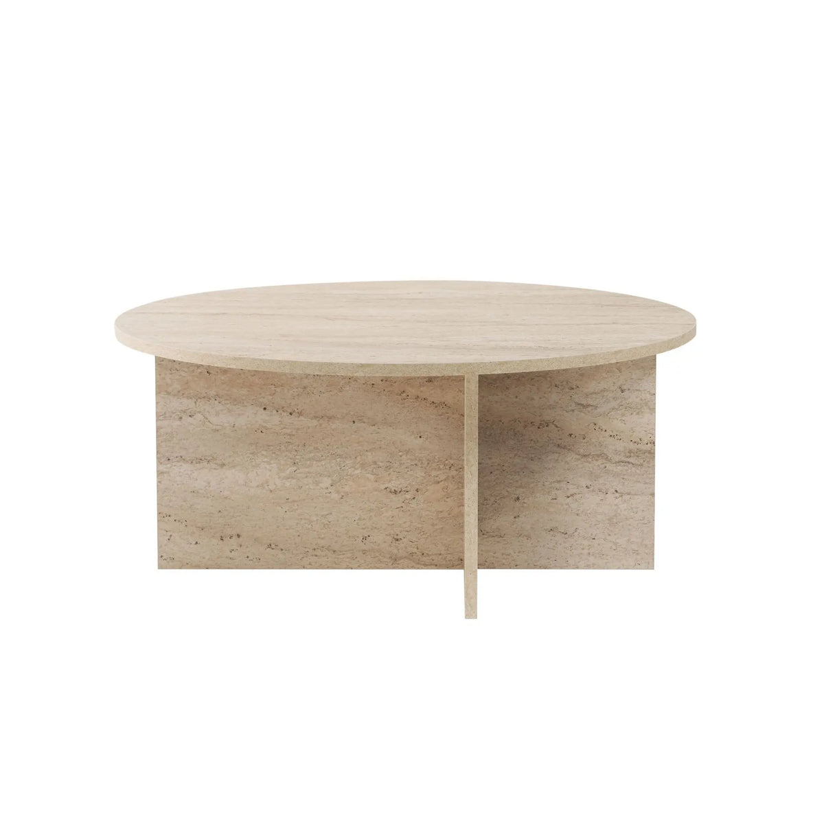 Masuta cafea SOLEIL, bej cu efect de piatra travertin, PAL melaminat, 90x90x40 cm