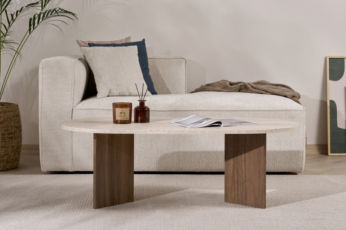 Măsuță de cafea, Sable - Travertine, Walnut, Travertin / Nuc