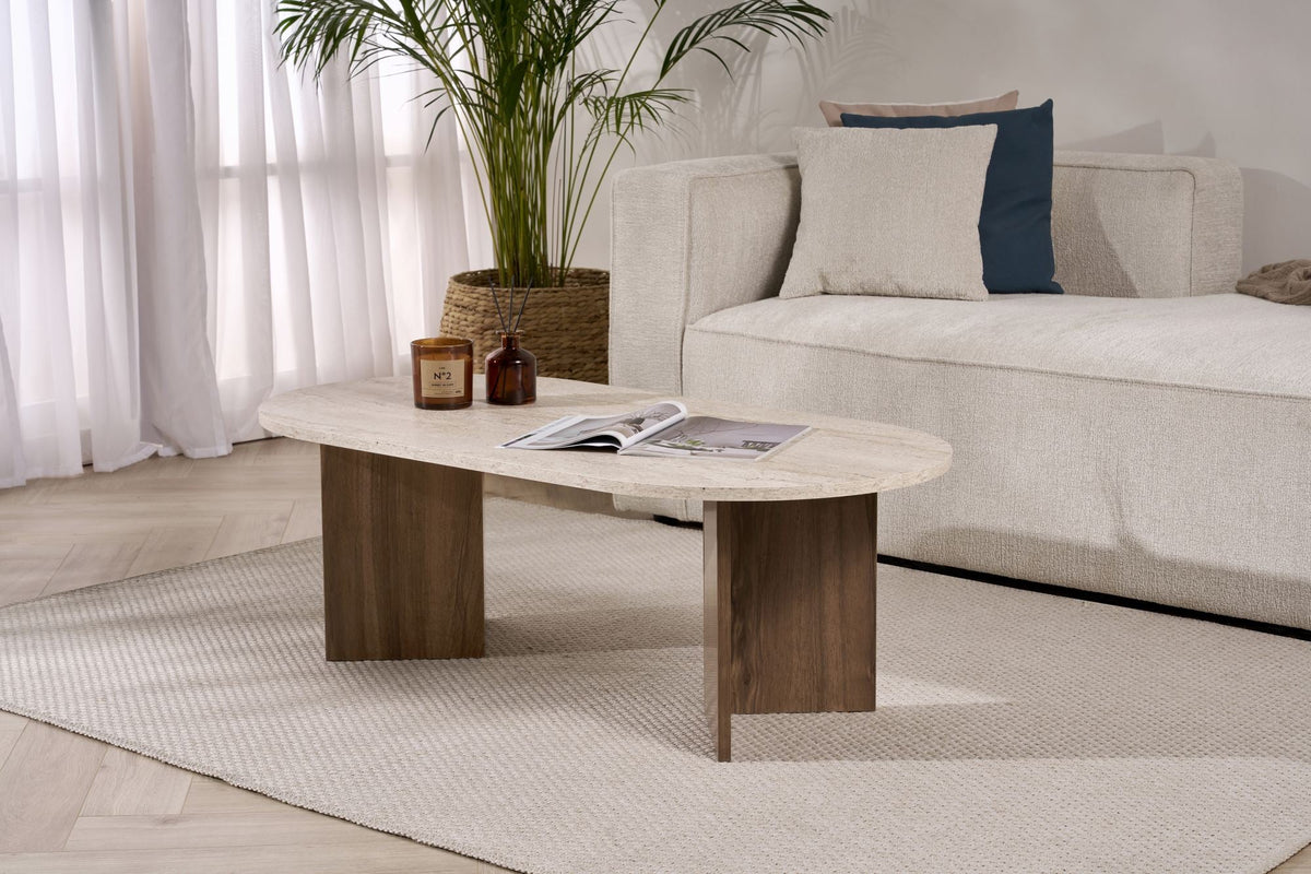 Măsuță de cafea, Sable - Travertine, Walnut, Travertin / Nuc