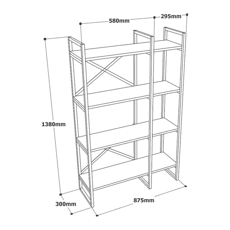 Biblioteca VG2 - A, stejar/negru, PAL melaminat/metal, 88x30x138 cm