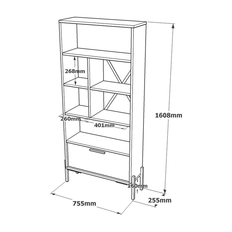 Biblioteca VS4 - CGA, gri/nuc, PAL melaminat/metal, 76x26x161 cm