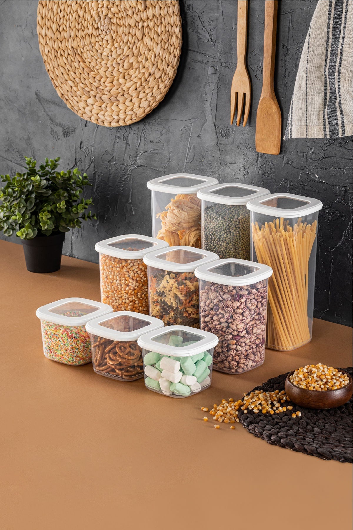 Set cutii depozitare (9 piese), BNMPOLYWS09-51217, Alb