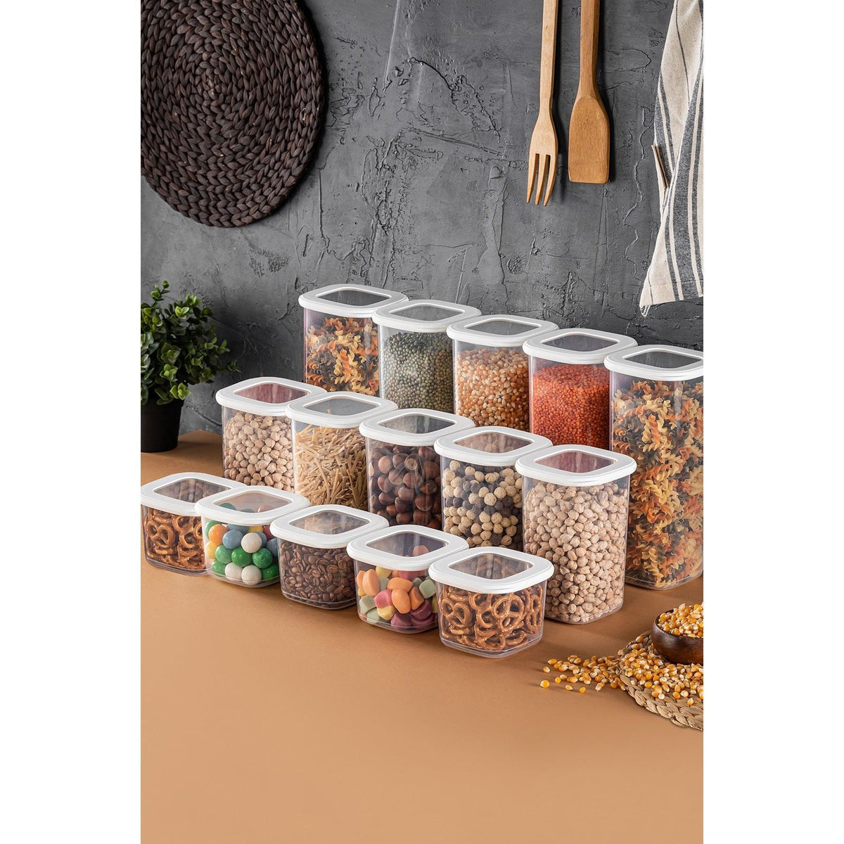 Set cutii depozitare (15 piese), BNMPOLYWS15-51217, Alb