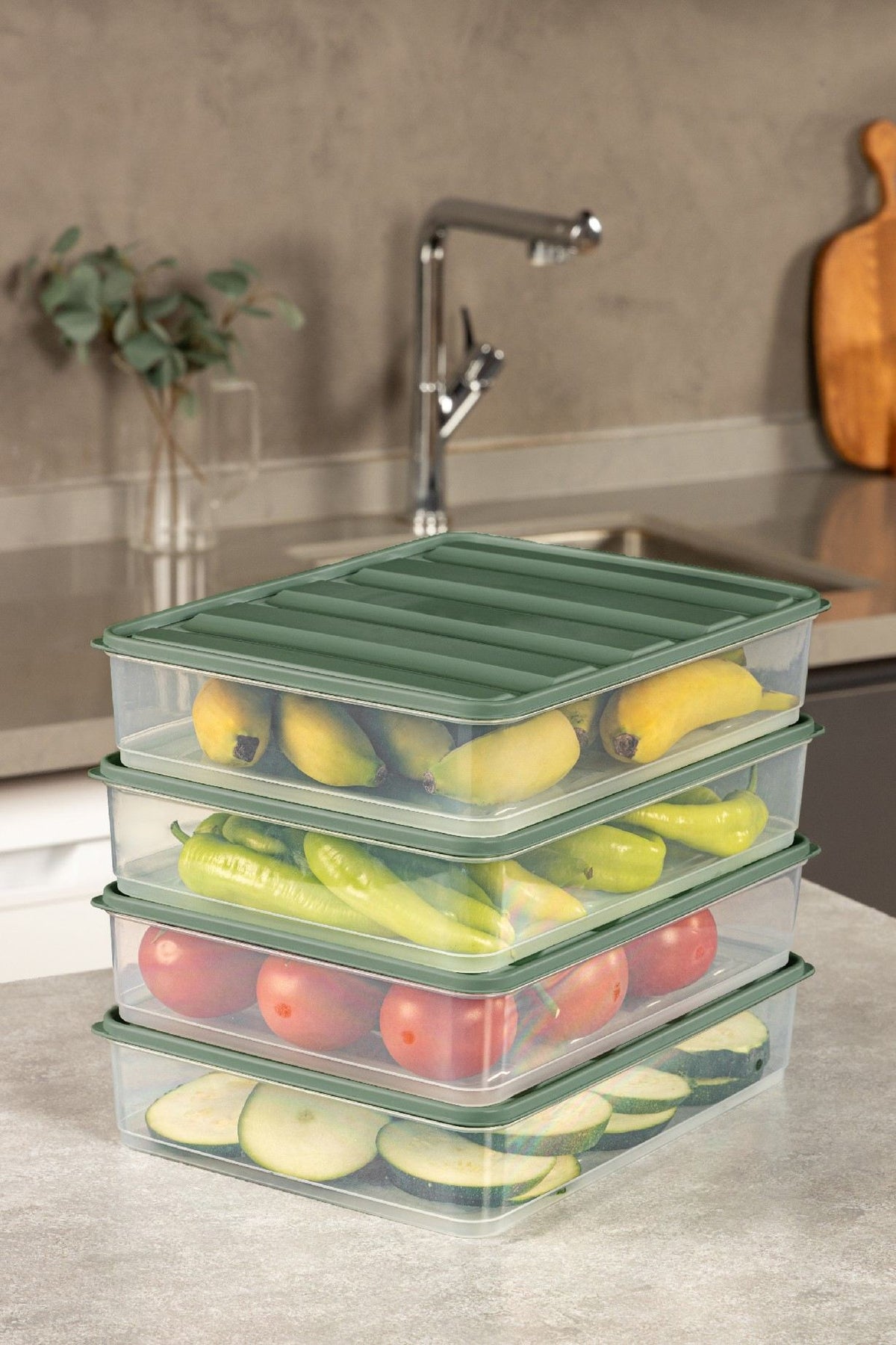 Set cutii depozitare (4 piese), YYBLLA3,54LU - Green, Verde