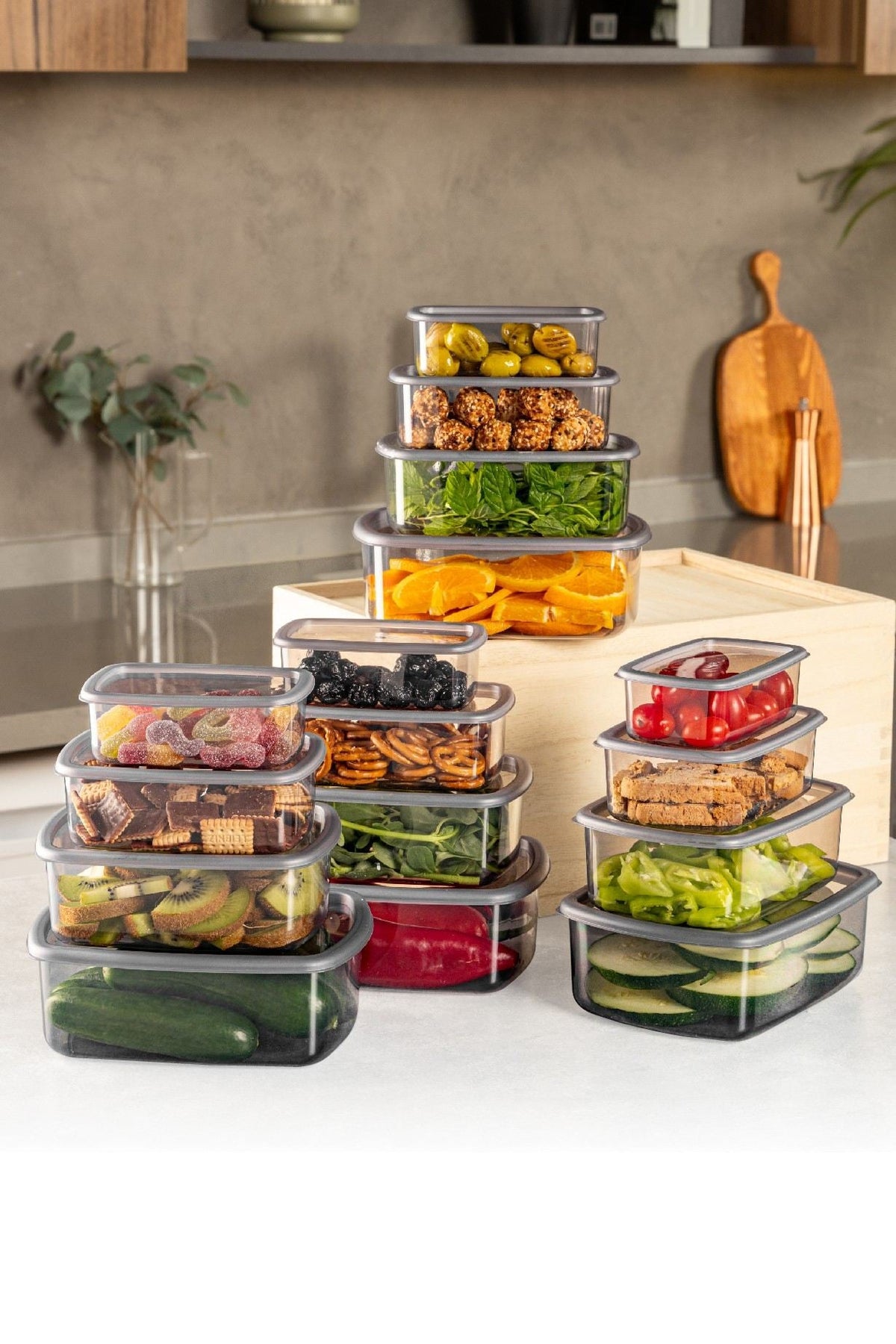 Set cutii depozitare (16 piese), SYBOX16LIKRSK - Anthracite, Antracit