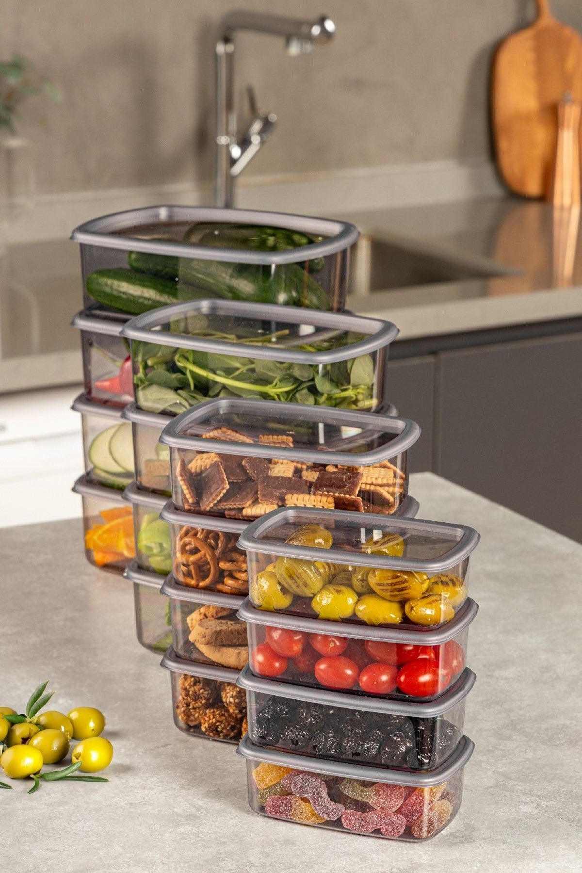 Set cutii depozitare (16 piese), SYBOX16LIKRSK - Anthracite, Antracit