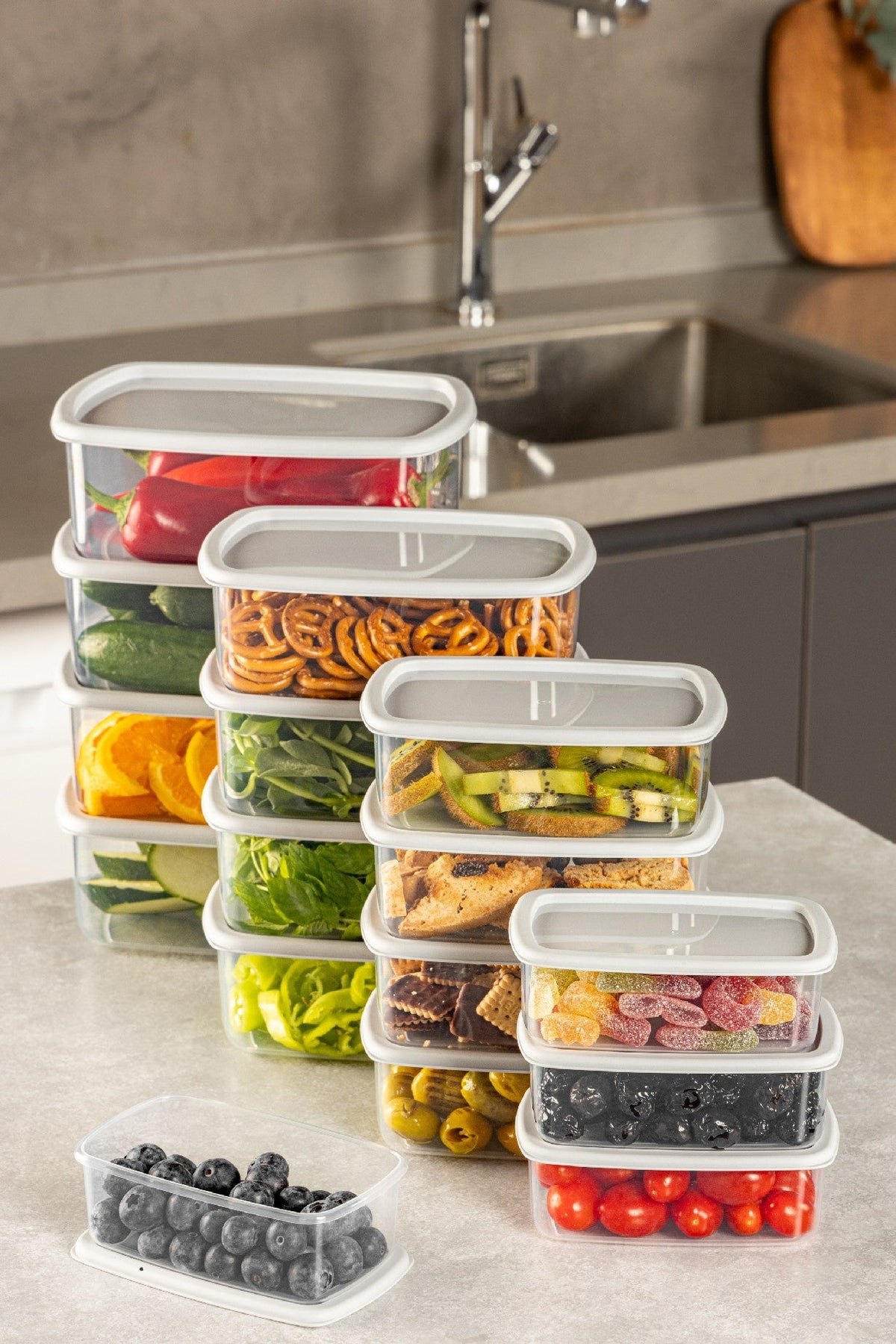 Set cutii depozitare (16 piese), SYBOX16LIKRSK - Grey, Gri