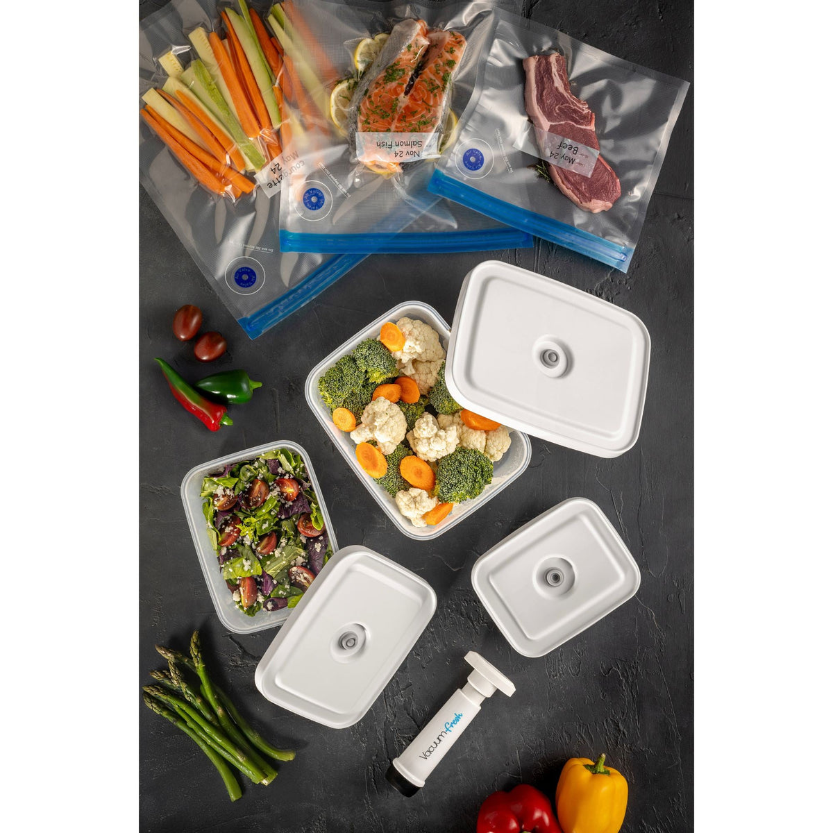 Set cutii depozitare și pungi alimentare (7 piese), VCC-7-PMP - Transparent, Transparent