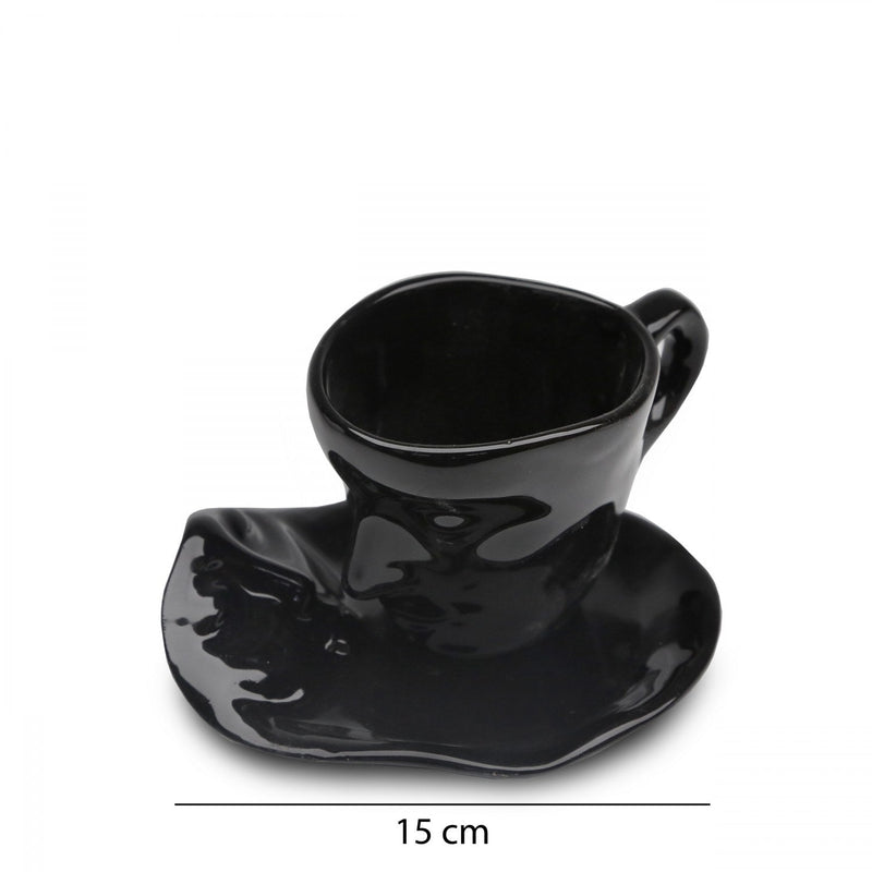 Set cana cu farfurie HMY-6406, negru, ceramica, 15 cm