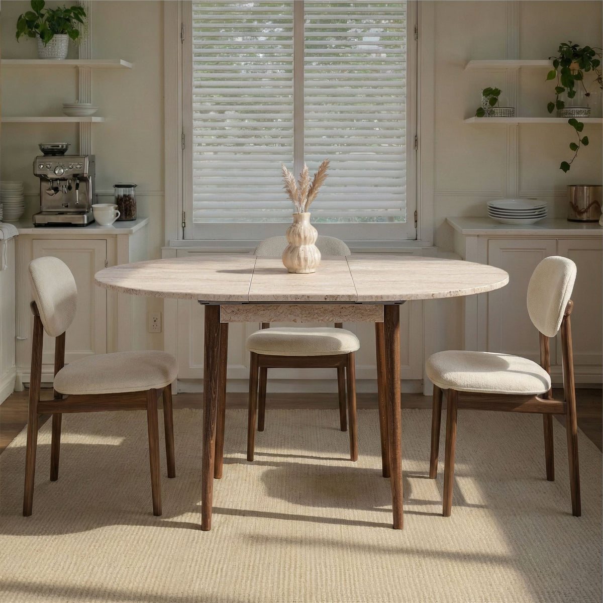 Masă dining extensibilă, Viona - Travertine, Walnut, Travertin / Nuc