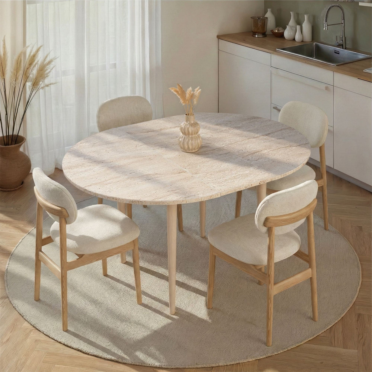 Masă dining extensibilă, Viona - Travertine, Oak, Travertin / Stejar