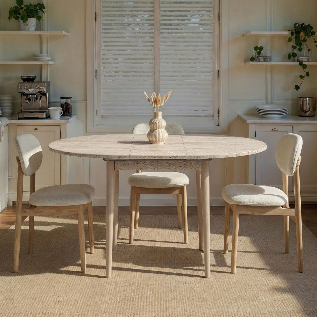 Masă dining extensibilă, Viona - Travertine, Oak, Travertin / Stejar