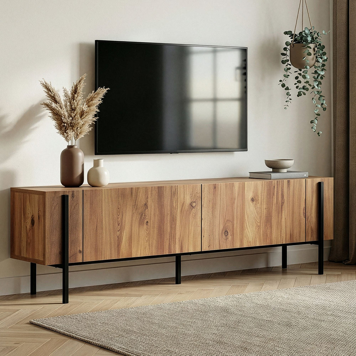 Comodă TV, Nexus - Atlantic Pine, Black, Pin Atlantic / Negru