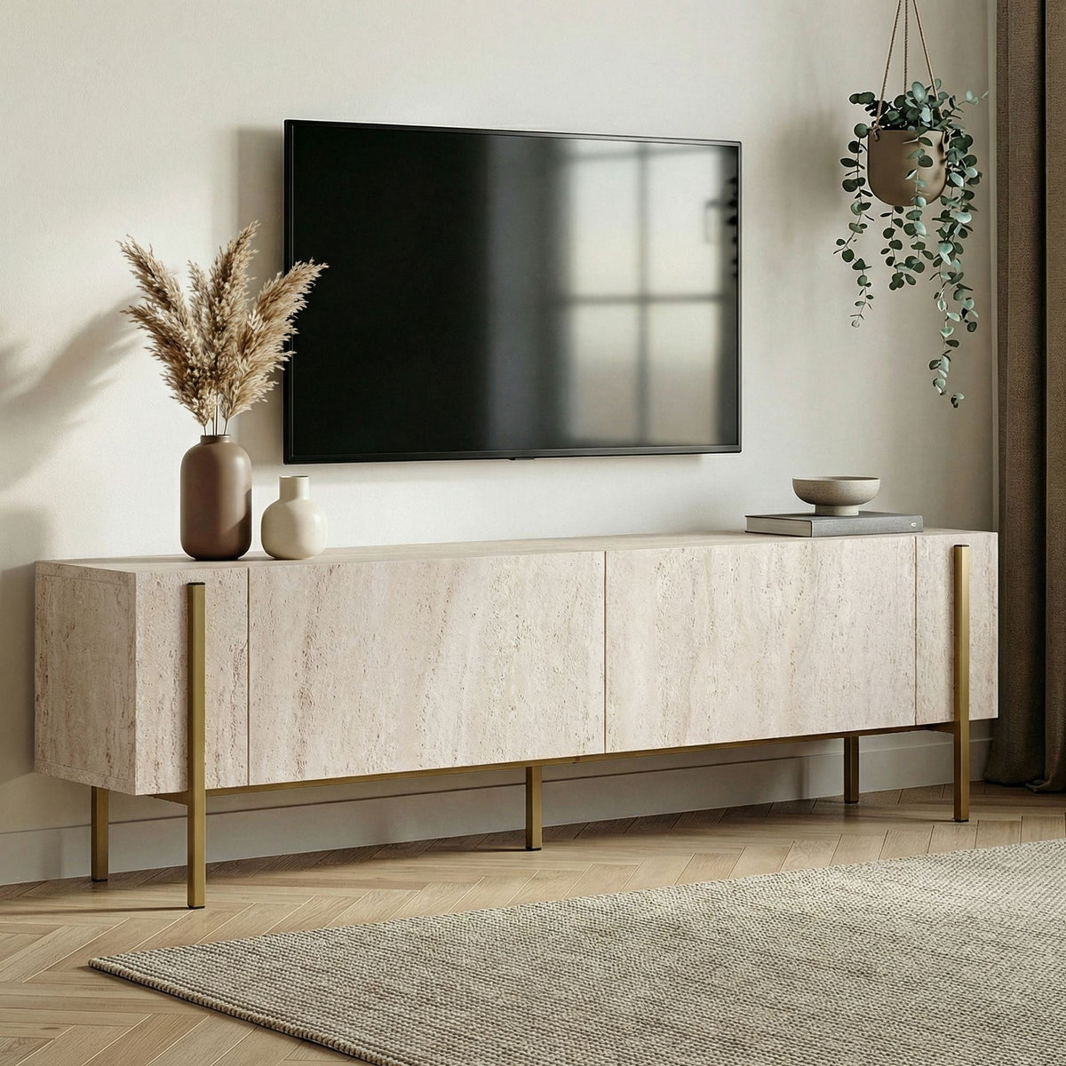 Comodă TV, Nexus - Travertine, Gold, Travertin / Auriu