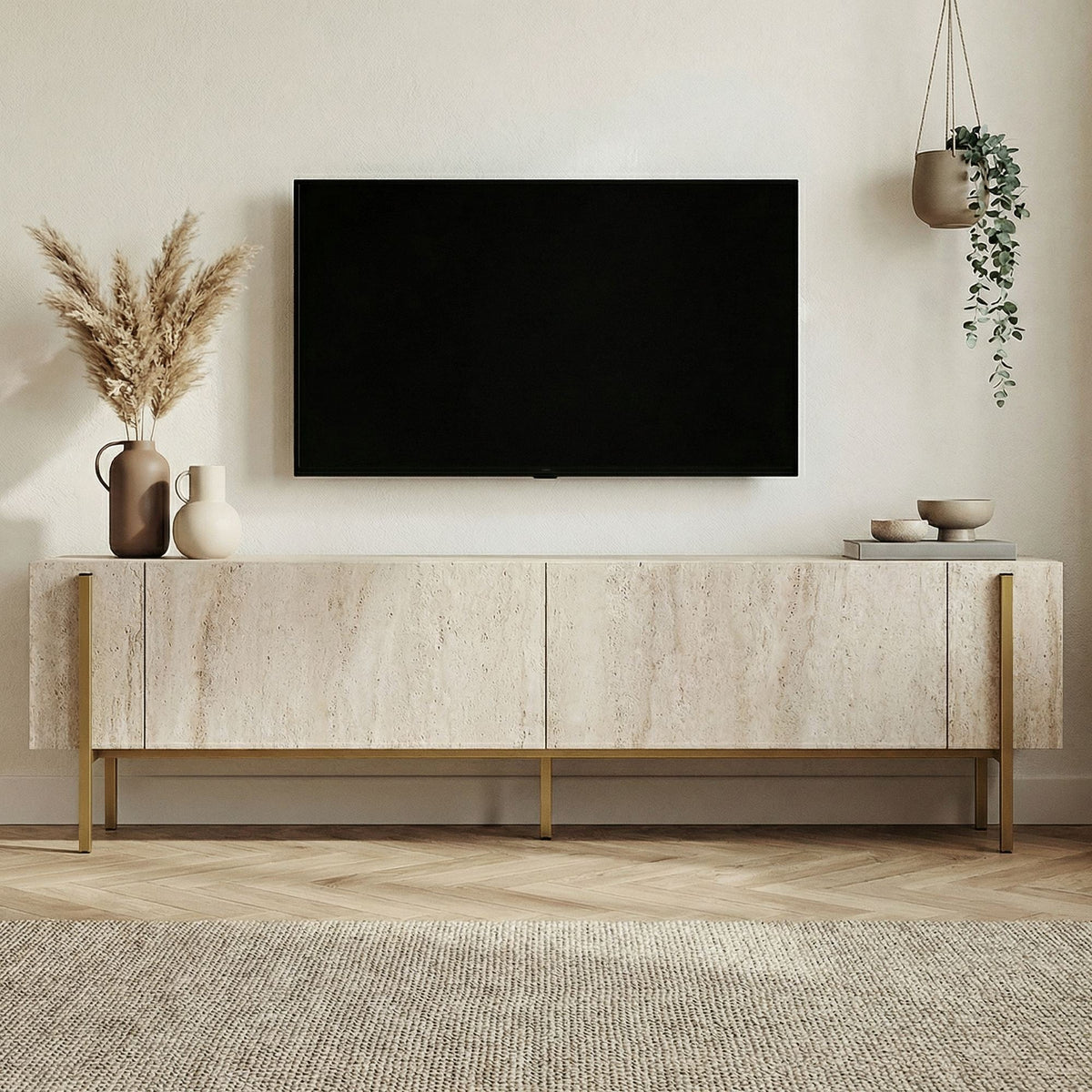 Comodă TV, Nexus - Travertine, Gold, Travertin / Auriu