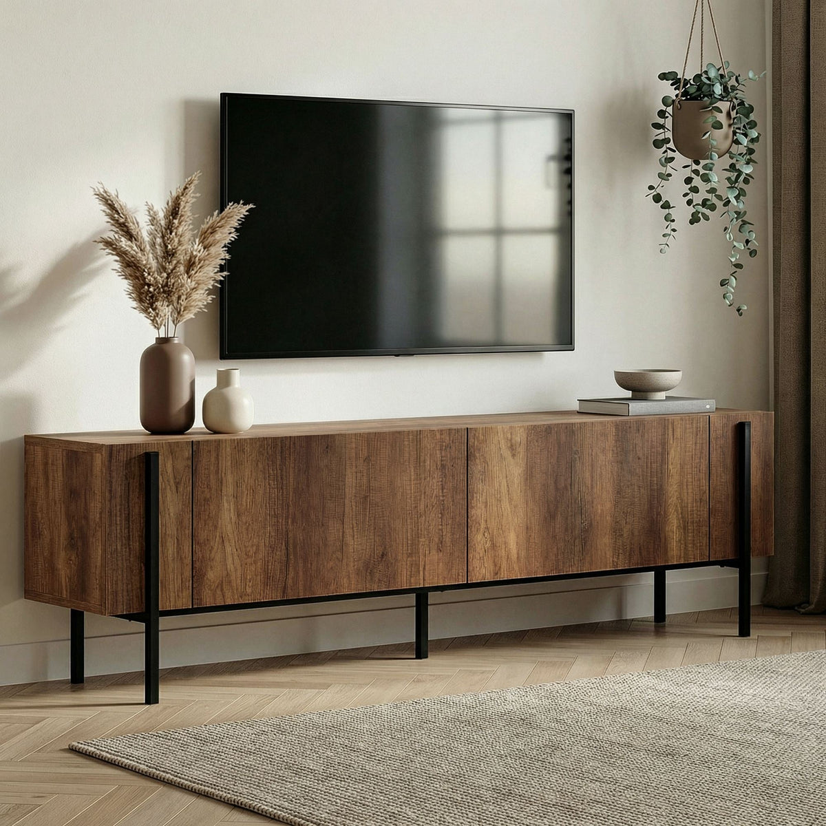 Comodă TV, Nexus - Barok Walnut, Black, Nuc Baroc / Negru