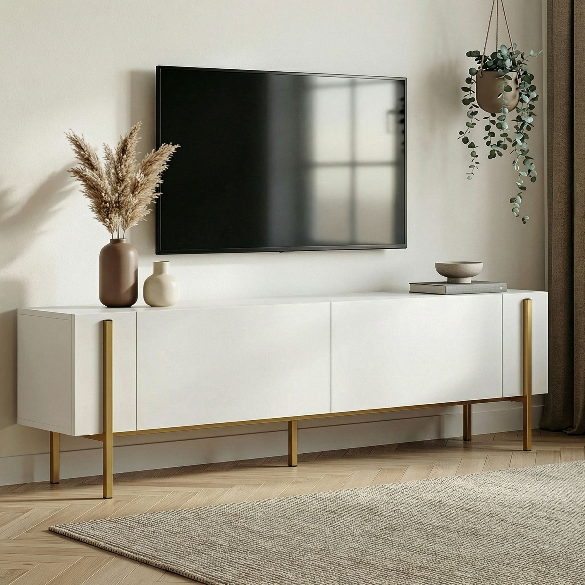 Comodă TV, Nexus - White, Gold, Alb / Auriu