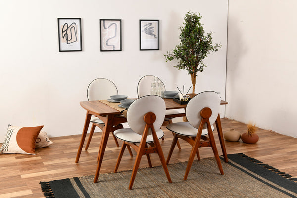 Set masa cu 4 scaune TOUCH WOODEN, crem/nuc, PAL/lemn
