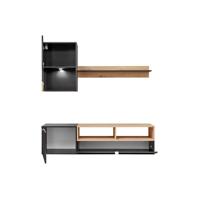 Set mobilier living MINI, negru/stejar, PAL, 175x38x195 cm