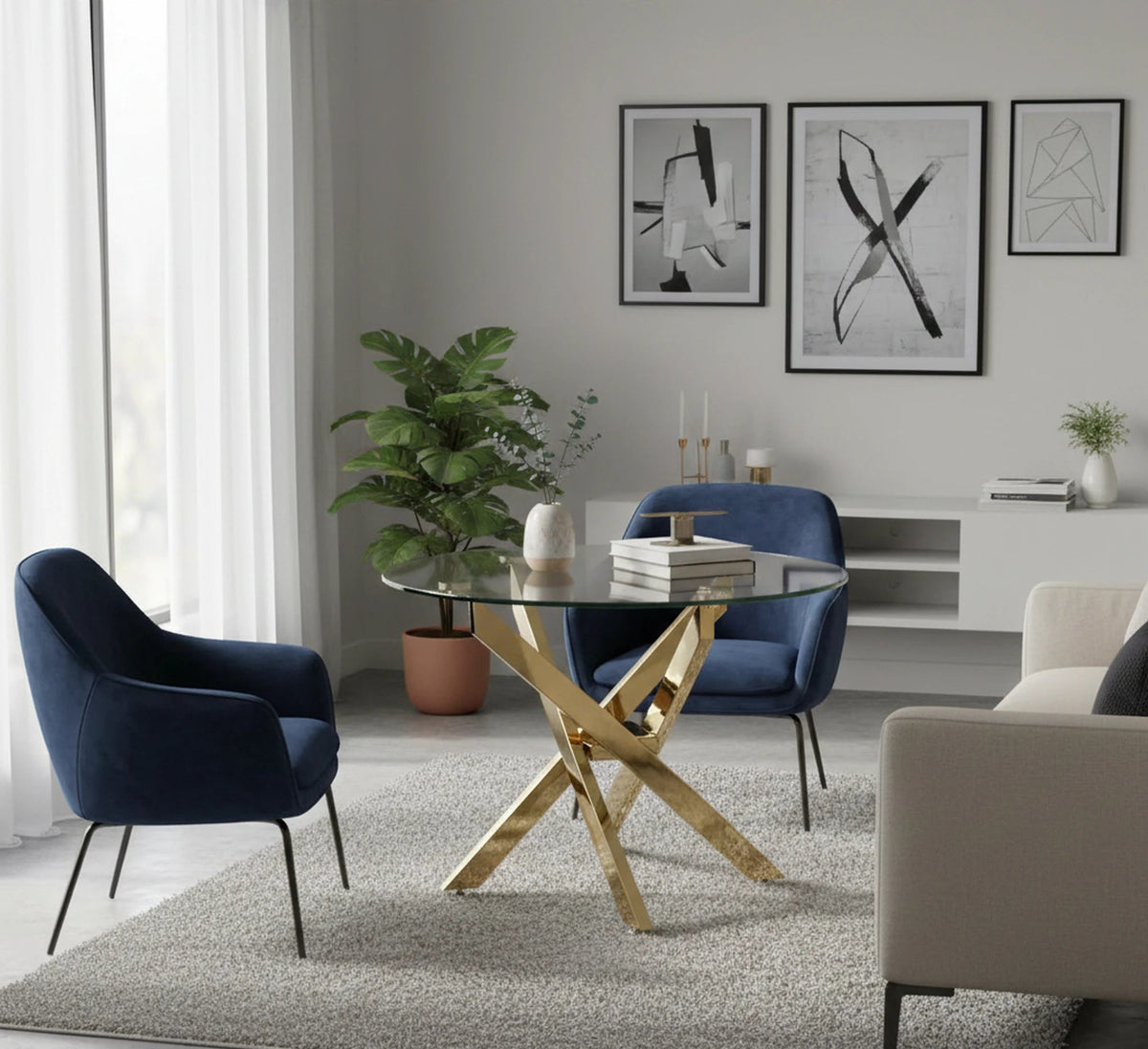 Masuta AGIS A, auriu, sticla/metal, 60x60x45 cm