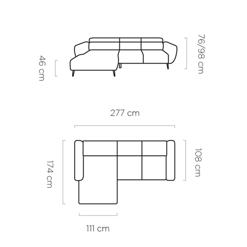 Coltar ALISSON, personalizabil materiale Gama Premium, cu reglaj electric si tetiere reglabile, 277x174x98 cm